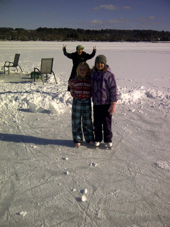 Skating on the lake at the cottage for rent